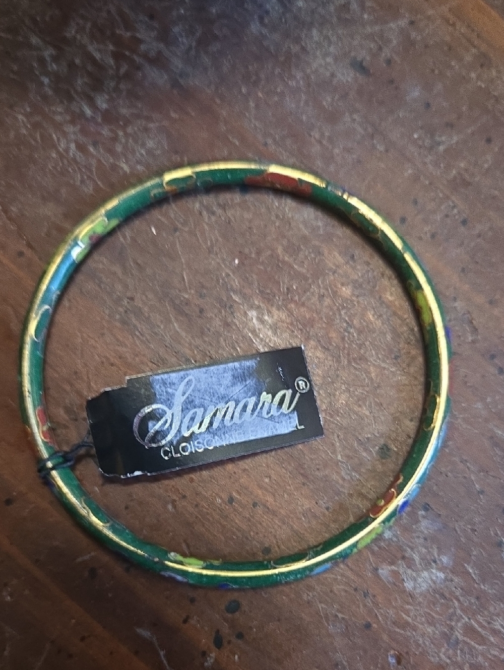 Vintage Samara Green Cloisonné Floral Bangle Bracelet NWT